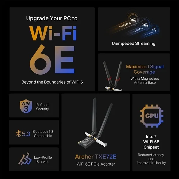 TP-Link ARCHER TXE72E V1 - Síťový adaptér - PCI Express x1 - Bluetooth 5.2, Wi-Fi 6E
