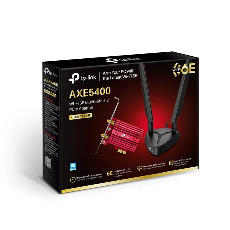 AXE5400 Tri-Band Wi-Fi 6E Bluetooth PCI Express Adapter SPEED: 2402 Mbps at 6 GHz + 2402 Mbps at 5 GHz + 574 Mbps at 2