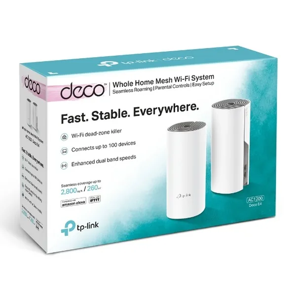 TP-Link Deco E4 - Systém WiFi - (2 routery) - až 2800 čtverečních stop - mesh - Wi-Fi 5 - Dual Band