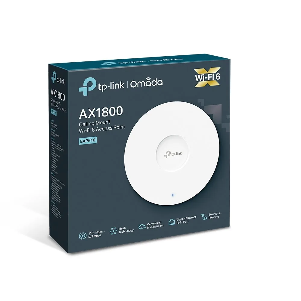 TP-Link Omada - Bezdrátový access point - Wi-Fi 6 - 2.4 GHz, 5 GHz - spravování cloudem - nástěnná/stropní montáž