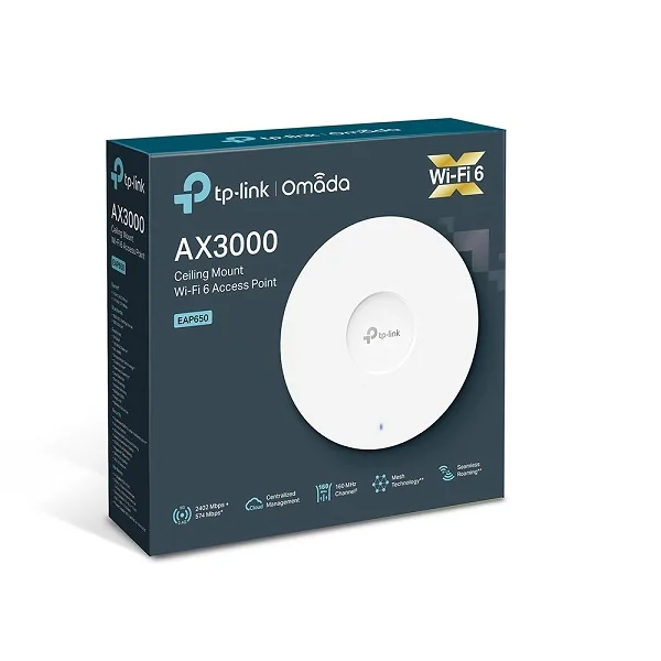 TP-Link Omada EAP650 V2 - Bezdrátový access point - Wi-Fi 6 - 2.4 GHz, 5 GHz - spravování cloudem - nástěnná/stropní montáž