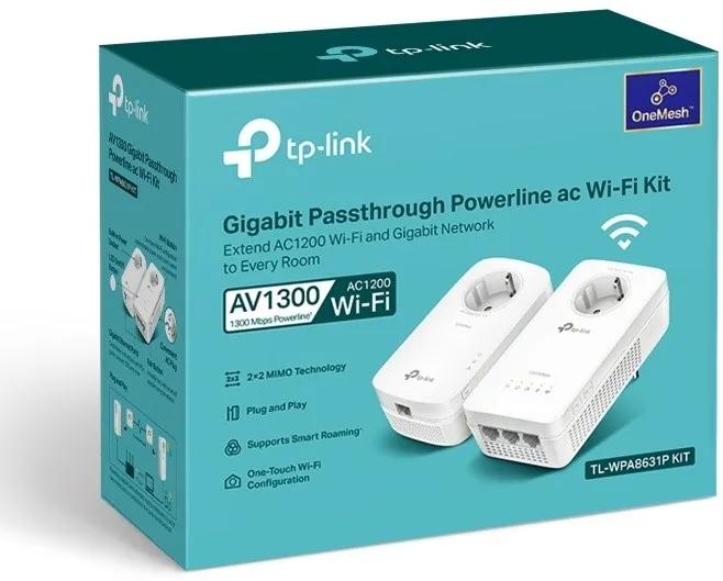TP-Link TL-WPA8631P KIT V4 - Wi-Fi Kit - sada napájecího adaptéru 1GbE, HomePlug AV (HPAV), HomePlug AV (HPAV) 2.0, IEEE 1901 - Wi-Fi 5, Wi-Fi 6 - Dual Band - zapojitelný do zdi