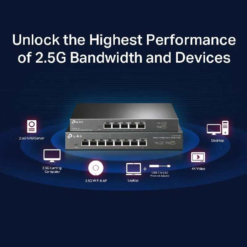 TP-Link TL-SG108-M2 - V1 - přepínač - neřízený - 8 x 100/1000/2.5G - desktop, pro připevnění na zeď