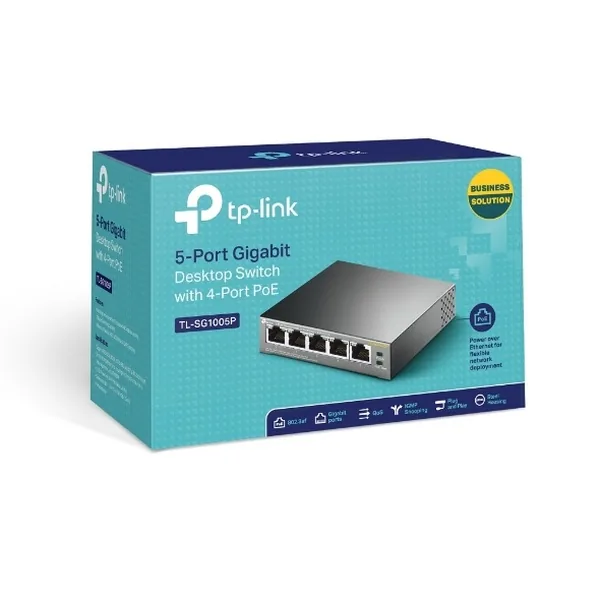 TP-Link TL-SG1005P - Přepínač - neřízený - 4 x 10/100/1000 (PoE) + 1 x 10/100/1000 - desktop - PoE (56 W)