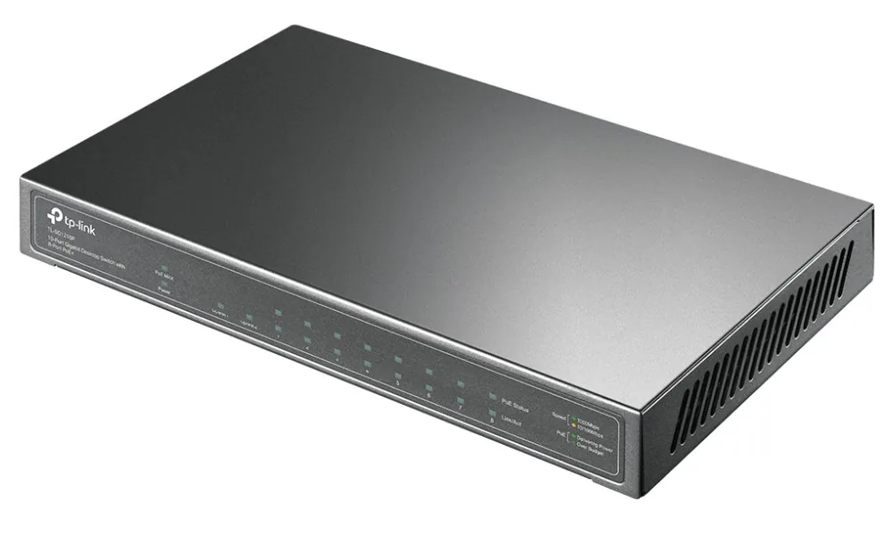 TP-Link TL-SG1210P - Přepínač - neřízený - 8 x 10/100/1000 (PoE+) + 1 x 10/100/1000 (uplink) + 1 x Gigabit SFP (uplink) - desktop - PoE+ (63 W)