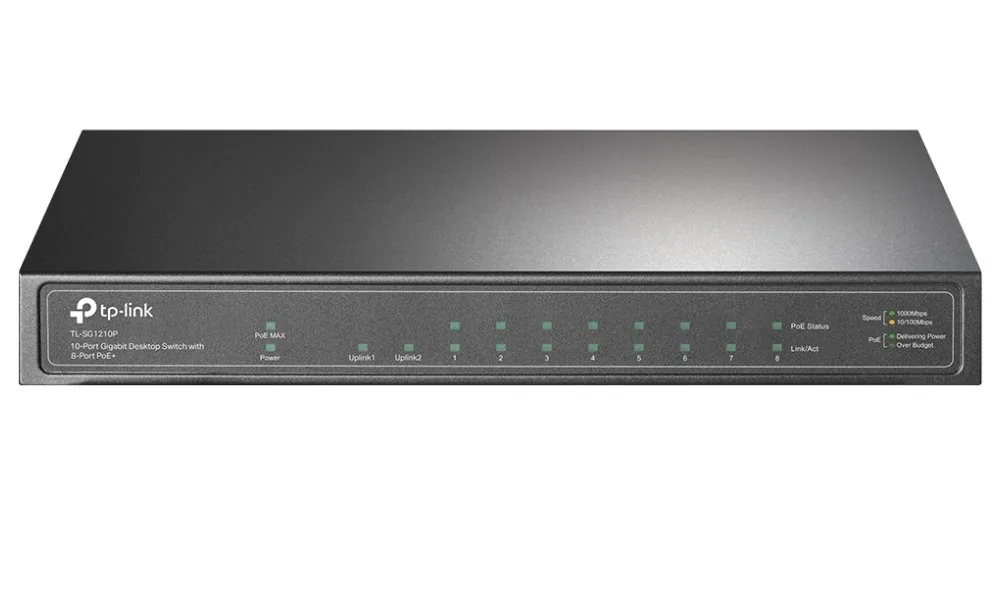 TP-Link TL-SG1210P - Přepínač - neřízený - 8 x 10/100/1000 (PoE+) + 1 x 10/100/1000 (uplink) + 1 x Gigabit SFP (uplink) - desktop - PoE+ (63 W)