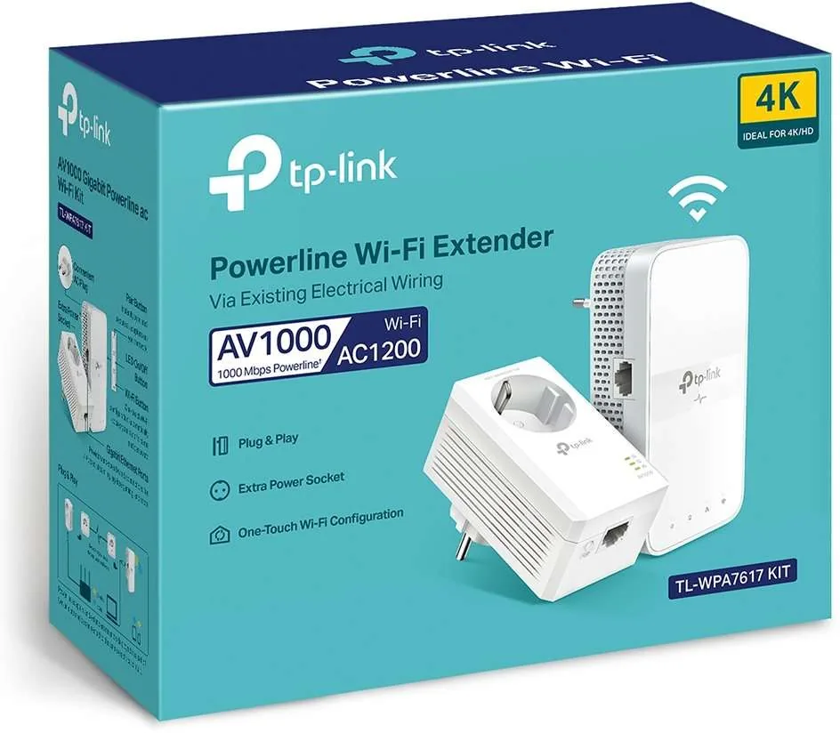 TP-Link TL-WPA7617 KIT V1 Wi-Fi Kit - Sada napájecího adaptéru 1GbE, HomePlug AV (HPAV), HomePlug AV (HPAV) 2.0, IEEE 1901 - Wi-Fi 5 - Dual Band - zapojitelný do zdi
