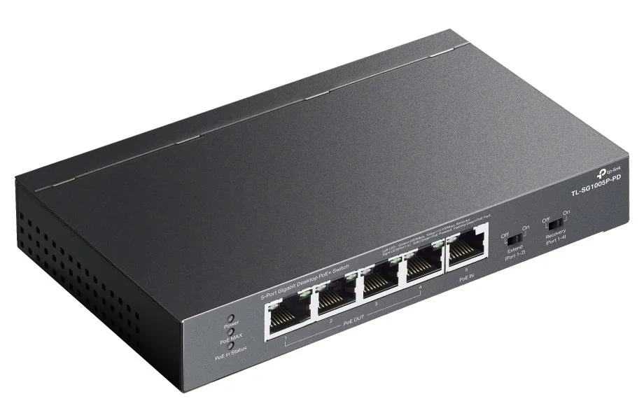 TP-Link TL-SG1005P-PD V1 - Přepínač - neřízený - 4 x 10/100/1000 (PoE+) + 1 x 10/100/1000 (PoE++) - desktop, pro připevnění na zeď - PoE++ (66 W)
