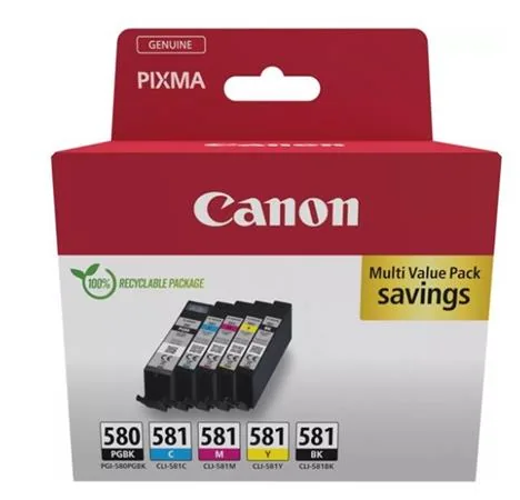 Canon PGI-580/CLI-581 PGBK/C/M/Y/BK Multi Pack - 5-balení - pigmentová černá, černá, žlutá, azurová, purpurová - originální - pouzdro - inkoustový zásobník - pro PIXMA TS6251, TS6350, TS6351, TS705, TS8252, TS8350, TS8351, TS8352, TS9550, TS9551