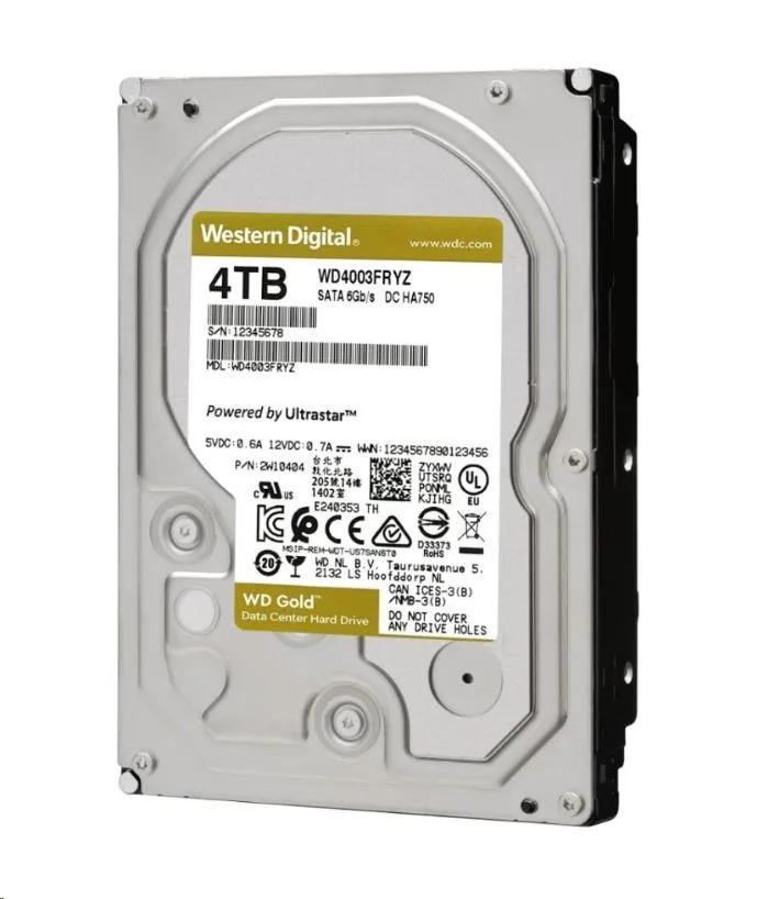 WD Gold WD4004FRYZ - Pevný disk - Enterprise - 4 TB - interní - 3.5" - SATA 6Gb/s - 7200 ot/min. - vyrovnávací paměť: 256 MB
