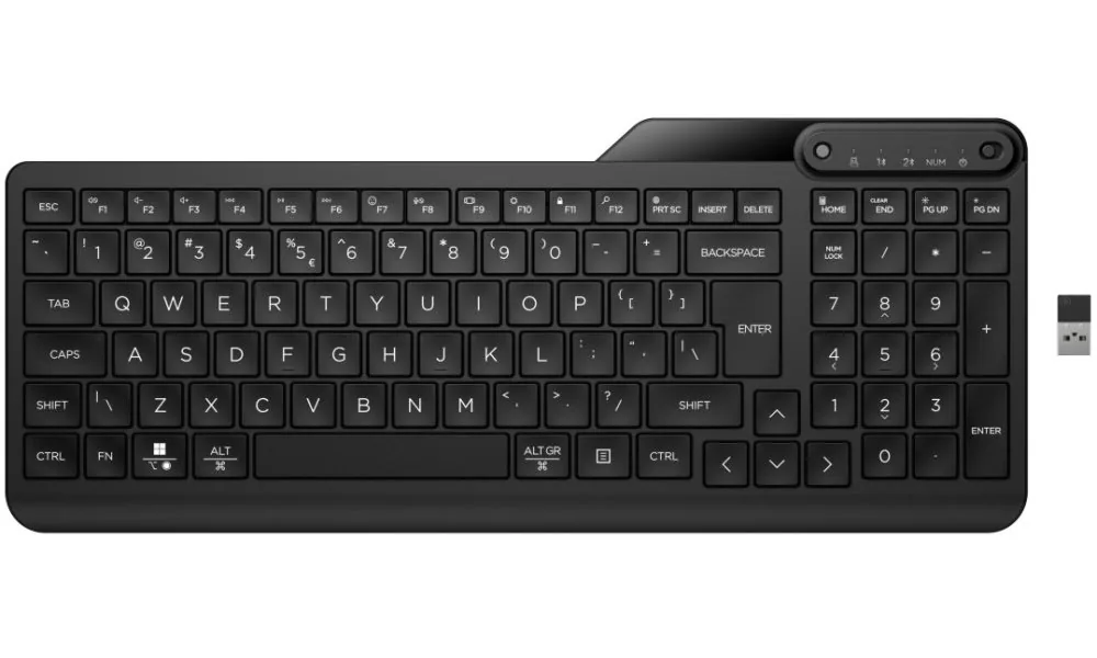 HP 475 - Klávesnice - duální režim, více zařízení, rozložení se 2 zónami, nízký profil klíčového zdvihu, 12 programovatelných tlačítek - compact - bezdrátový - 2.4 GHz, Bluetooth 5.3 - česká/slovenská - hluboce černá