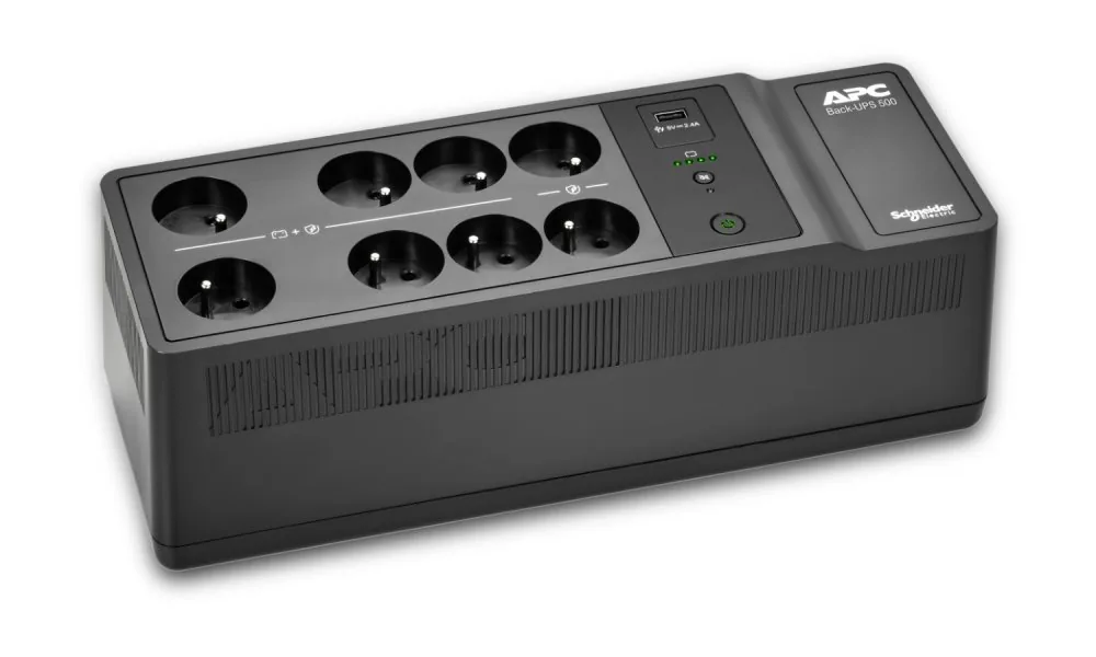 APC Back-UPS BE Series BE500G2 - UPS (montáž na stenu / povrch) - USB Typ A - AC 230 V - 300 watt - 500 VA - 9 Ah - výstupní konektory: 8 - Francie - cerná