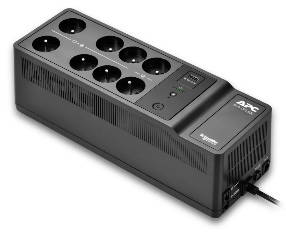 APC Back-UPS BE Series BE500G2 - UPS (montáž na stenu / povrch) - USB Typ A - AC 230 V - 300 watt - 500 VA - 9 Ah - výstupní konektory: 8 - Francie - cerná