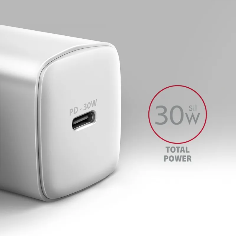 AXAGON ACU-PD30W, Sil nabíječka do sítě 30W, 1x port USB-C, PD3.0/PPS/QC4+/SFC/AFC/Apple, bílá