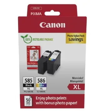 Canon PG-585XL/CL-586XL Photo Value Pack - 2-balení - Vysoká výtěžnost - černá, barva (azurová, purpurová, žlutá) - závěsný box - inkoustová kazeta/sada papíru - pro PIXMA TS7650i, TS7750i