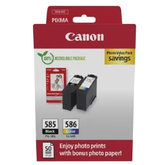 Canon PG-585/CL-586 Photo Value Pack - 2-balení - černá, barva (azurová, purpurová, žlutá) - závěsný box - inkoustová kazeta/sada papíru - pro PIXMA TS7650i, TS7750i