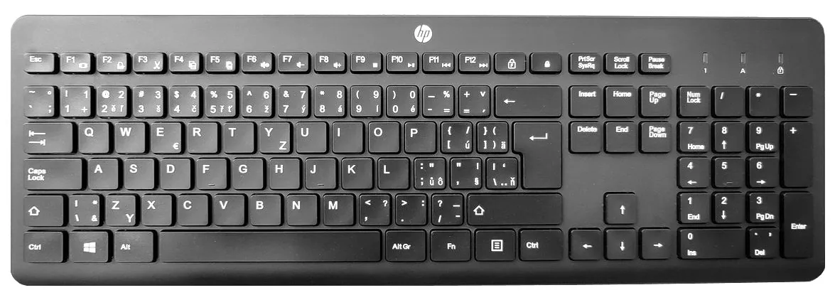 HP 235 - Sada klávesnice a myši - 3-zónová rozložení, nízký profil klávesového zdvihu - 100% - full size - bezdrátový - 2.4 GHz - česká/slovenská - černá - Smart Buy