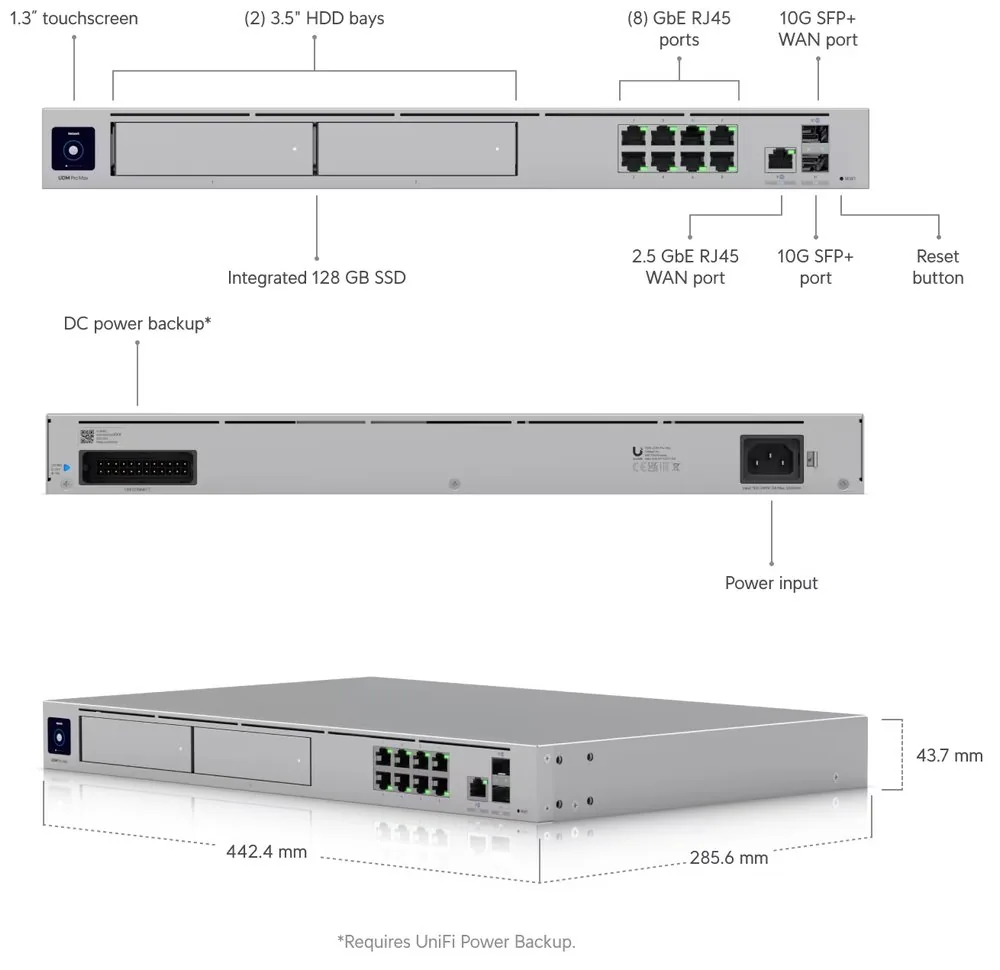 Ubiquiti UniFi Dream Machine Pro Max - Směrovač 8portový switch - 10GbE, 2.5GbE - porty WAN: 2