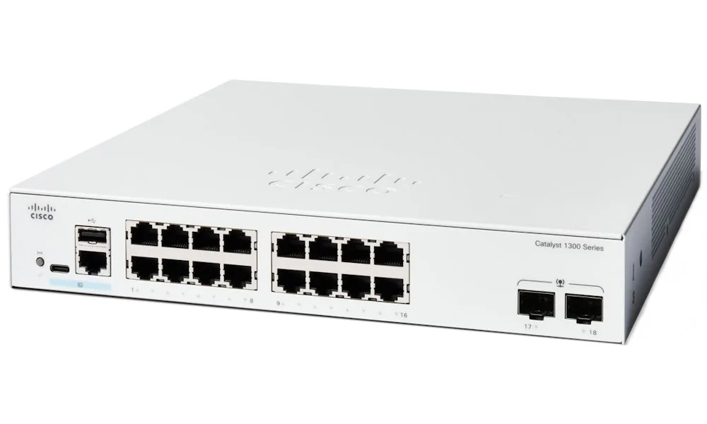 Cisco Catalyst 1300-16T-2G - Přepínač - L3 - řízený - 16 x 10/100/1000Base-T + 2 x Gigabit Ethernet SFP - Lze montovat do rozvaděče