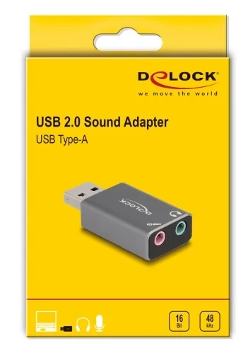 Delock - Adaptér USB-A/jack sluchátek - USB s piny (male) do mono mini jack, mini-phone stereo 3.5 mm se zdírkami (female) - šedá