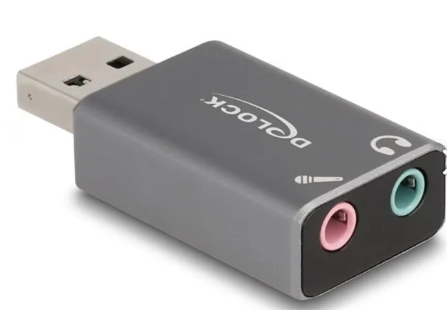 Delock - Adaptér USB-A/jack sluchátek - USB s piny (male) do mono mini jack, mini-phone stereo 3.5 mm se zdírkami (female) - šedá