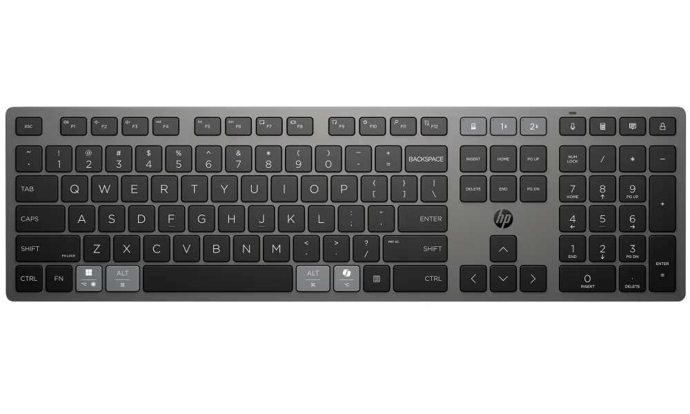 HP 725 - Klávesnice - více zařízení, dobíjecí, napájené pomocí SuperCapacitor - full size - bezdrátový - Bluetooth, 2.4 GHz - česká/slovenská - nightfall black