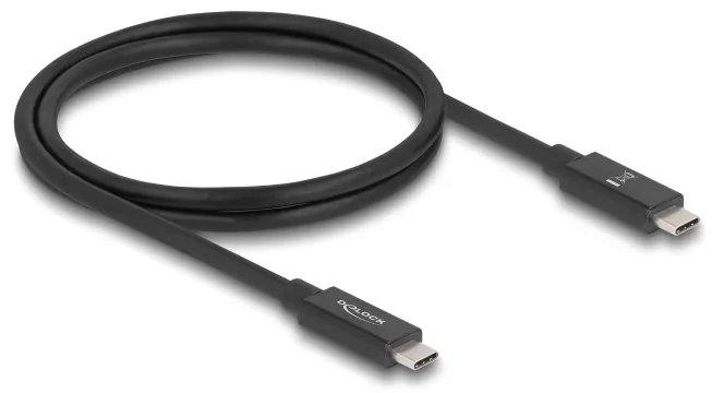 Delock - USB kabel - 24 pin USB-C (M) do 24 pin USB-C (M) - Thunderbolt 4 - 48 V - 5 A - 1 m - podpora napájení až 240 W, podpora napájení Power Delivery 3.1, rychlost přenosu dat až 80 Gbps, E-marker, Podpora 16K60hz - černá