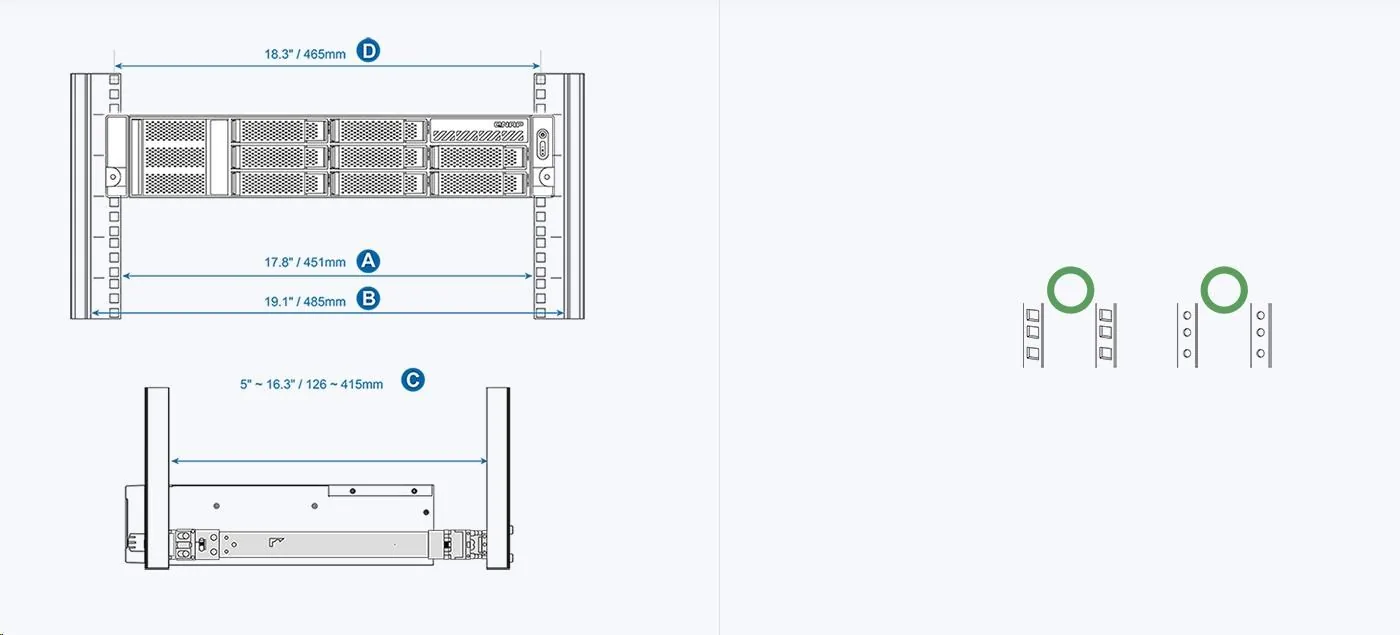 QNAP Rail Kit, support rack-post 126 ~ 415mm for 1U 2U 3U short-depth rackmount QNAP model