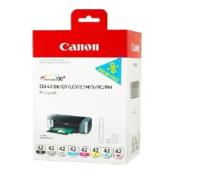 Canon CLI-42 BK/GY/LG/C/M/Y/PC/PM Multipack - 8-balení - šedá, žlutá, azurová, purpurová, světle šedá, foto azurová, foto magenta - originální - inkoustový zásobník - pro PIXMA PRO-100, PRO-100S; PIXUS PRO-100