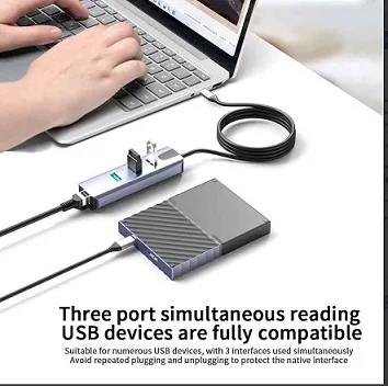 Adapter USB-C na 10/100/1000Mbps + 3xUSB3.2