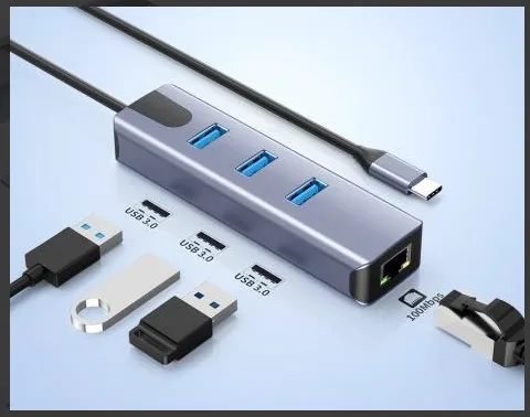 Adapter USB-C na 10/100/1000Mbps + 3xUSB3.2
