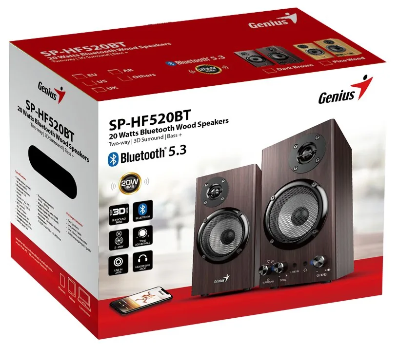 Genius reproduktory SP-HF520BT, 20W, hnědý, dřevěné, AUX/Bluetooth 5.3