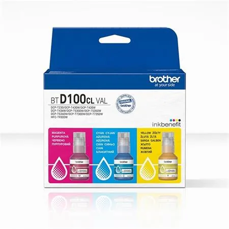 Brother BTD100CL Value Pack - 3-balení - Vysoká kapacita - žlutá, azurová, purpurová - originální - závesný box - doplnení inkoustu - pro Brother DCP-T530DW, DCP-T730DW, MFC-T930DW