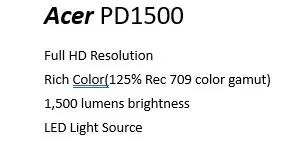 DLP Acer PD1500 - DLP,1500Lm,1080p,HDMI