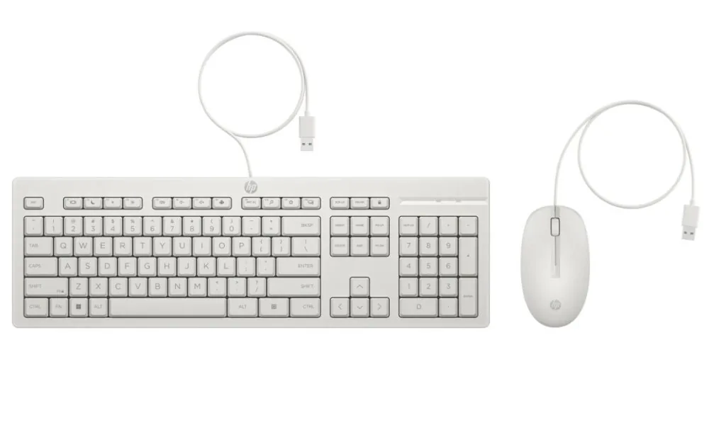 HP 225 - Klávesnice a sada myši - oboustranný, 3-zónové uspořádání, standardní zdvih klíčů - 100% - full size - USB - česká/slovenská - kasmírově bílá