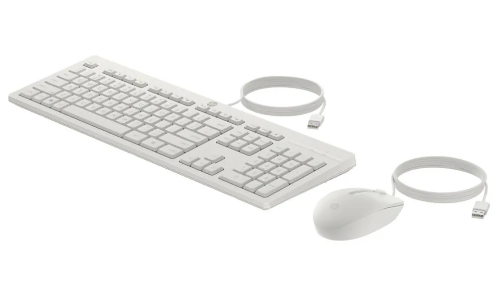HP 225 - Klávesnice a sada myši - oboustranný, 3-zónové uspořádání, standardní zdvih klíčů - 100% - full size - USB - česká/slovenská - kasmírově bílá