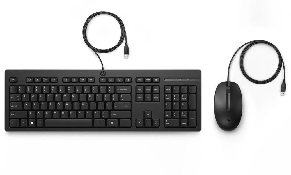 HP 225 - Klávesnice a sada myši - oboustranný, 3-zónové uspořádání, standardní zdvih klíčů - 100% - full size - USB - česká/slovenská - černá