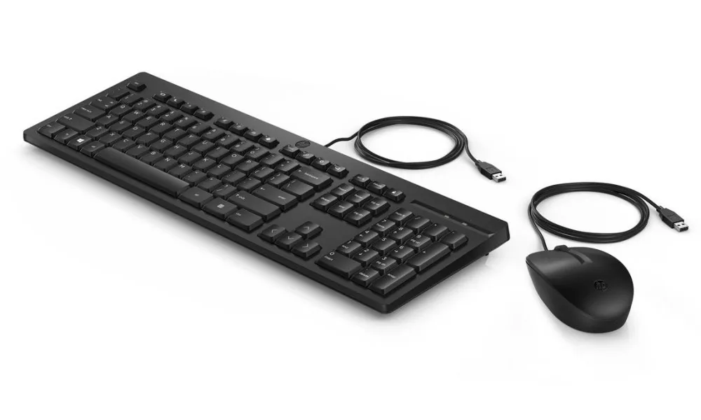 HP 225 - Klávesnice a sada myši - oboustranný, 3-zónové uspořádání, standardní zdvih klíčů - 100% - full size - USB - česká/slovenská - černá