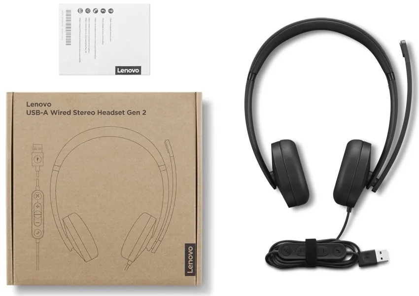 Lenovo Gen 2 - Náhlavní souprava - náhlavní - kabelové - USB-A - černá