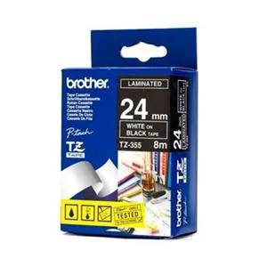 Brother TZe-355 - Standardní lepidlo - bílá na černé - Role (2,4 cm x 8 m) 1 kazeta/y lamino páska - pro Brother PT-D600; P-Touch PT-2430, 3600, 7600, 9800, D800, E500, E550, H500, P750, P900