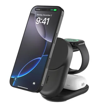 Belkin UltraCharge Qi2 25W 3v1 Magnetická nabíječka pro iPhone/Apple Watch/AirPods, černá