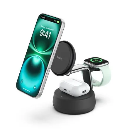 Belkin UltraCharge PRO Qi2 25W 3v1 Magnetická nabíječka pro iPhone/Apple Watch/AirPods, tmavě šedá