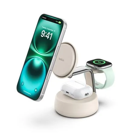 Belkin UltraCharge PRO Qi2 25W 3v1 Magnetická nabíječka pro iPhone/Apple Watch/AirPods, písečná