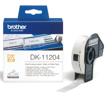 Brother DK-11204 - Černá na bílé - 17 x 54 mm 400 štítky (1 role x 400 víceúčelové štítky - pro Brother QL-1050, QL-500, QL-550, QL-560, QL-570, QL-650, QL-710, QL-720, QL-820