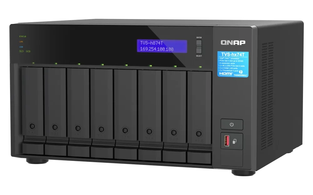 QNAP TVS-h874T-i9-64G (16core, ZFS, 64GB RAM, 8x SATA, 2x M.2 NVMe, 2x 2,5GbE, 2x Thunderbolt 4)