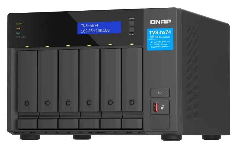 QNAP 6-bay TVS-h674-i5-32G (Core i5 4,4GHz, 32GB DDR4, 6x 3,5", 2x M.2 PCIe Gen4, 2x 2,5GbE)