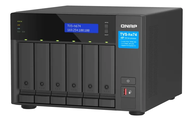 QNAP 6-bay TVS-h674-i3-16G (Core i3 4,3GHz, 16GB DDR4, 6x 3,5", 2x M.2 PCIe Gen4, 2x 2,5GbE)