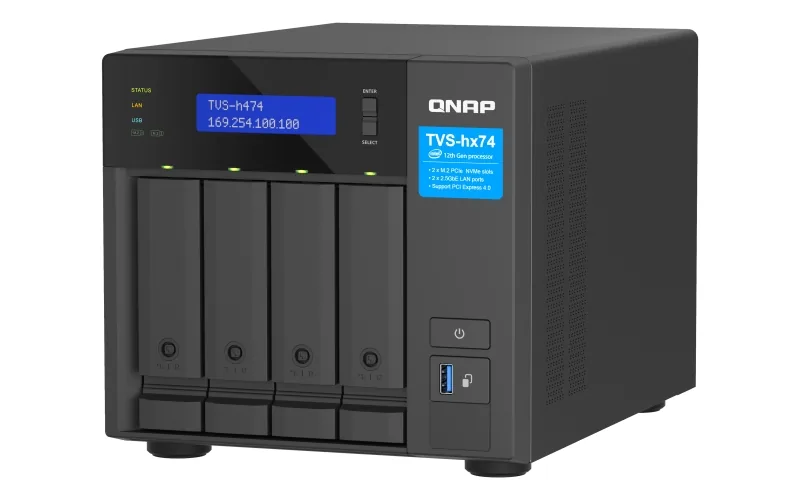 QNAP 4-bay TVS-h474-PT-8G (Pentium Gold 3,7GHz, 8GB DDR4, 4x 3,5", 2x M.2 PCIe Gen3, 2x 2,5GbE)