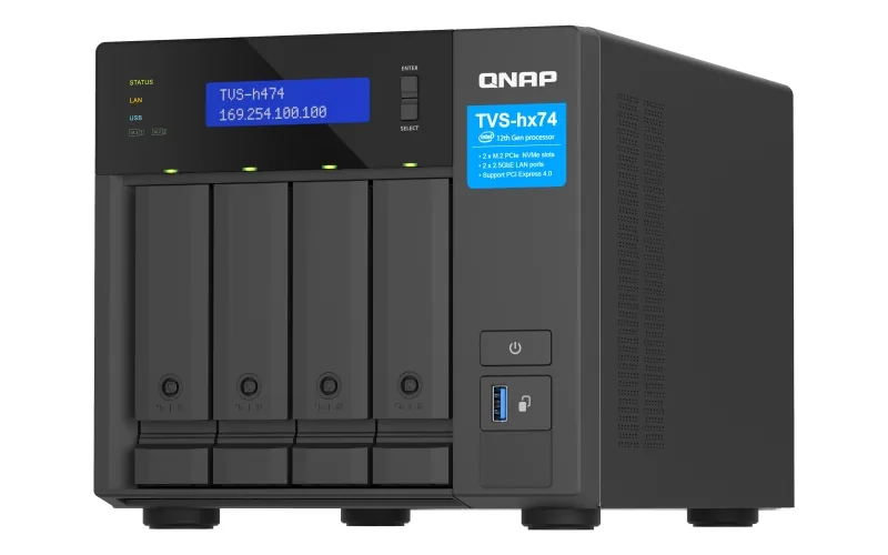 QNAP 4-bay TVS-h474-PT-8G (Pentium Gold 3,7GHz, 8GB DDR4, 4x 3,5", 2x M.2 PCIe Gen3, 2x 2,5GbE)