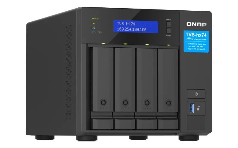 QNAP 4-bay TVS-h474-PT-8G (Pentium Gold 3,7GHz, 8GB DDR4, 4x 3,5", 2x M.2 PCIe Gen3, 2x 2,5GbE)